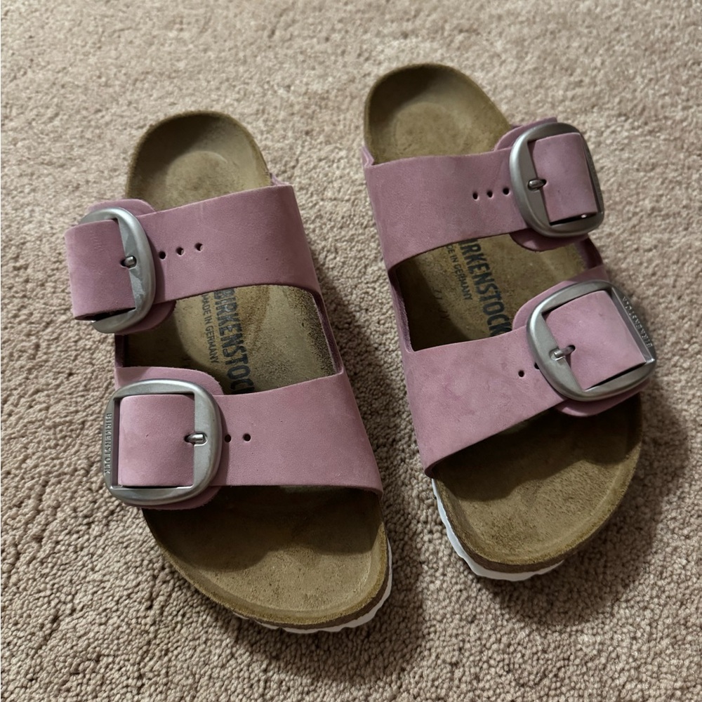 Birkenstock Arizona Pink Suede Double Buckle Sandals